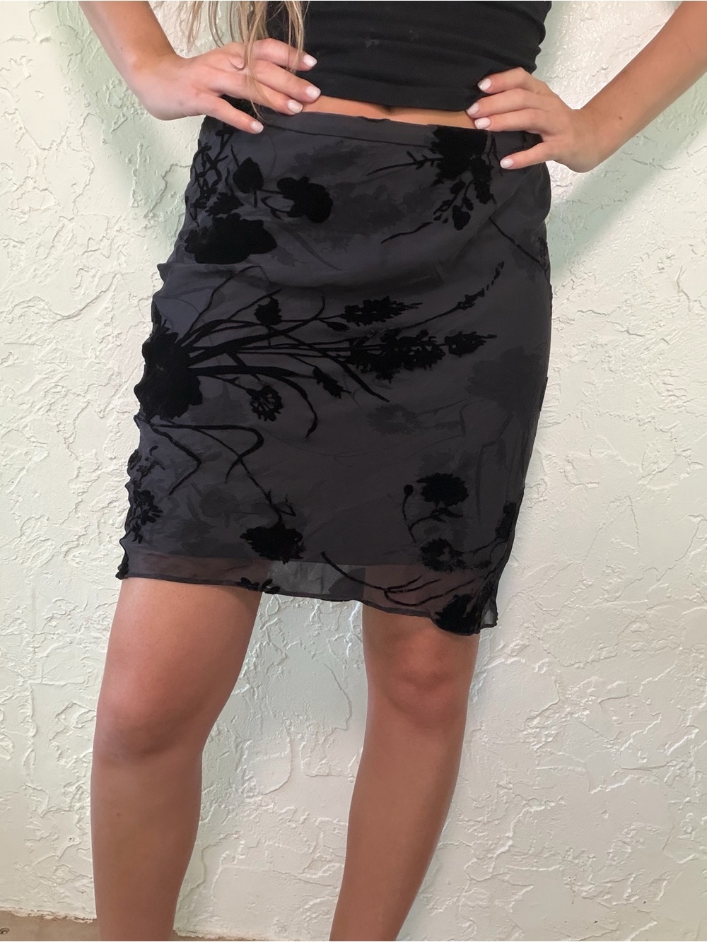 Vintage H&M Black Floral Velvet Burnout Mini Skirt